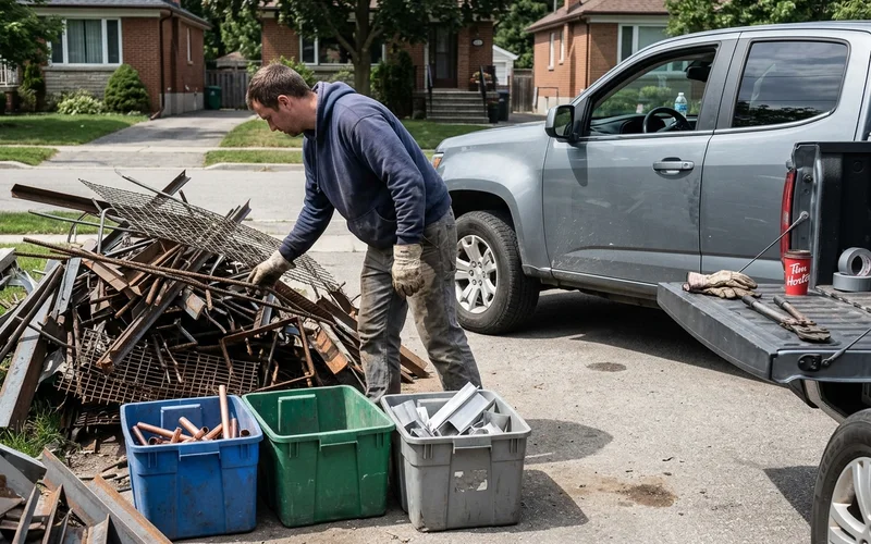 Crew member separating copper and aluminium from steel scrap