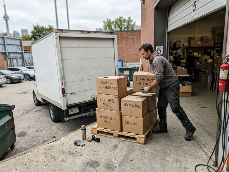 Usable goods separated for donation at the loading bay