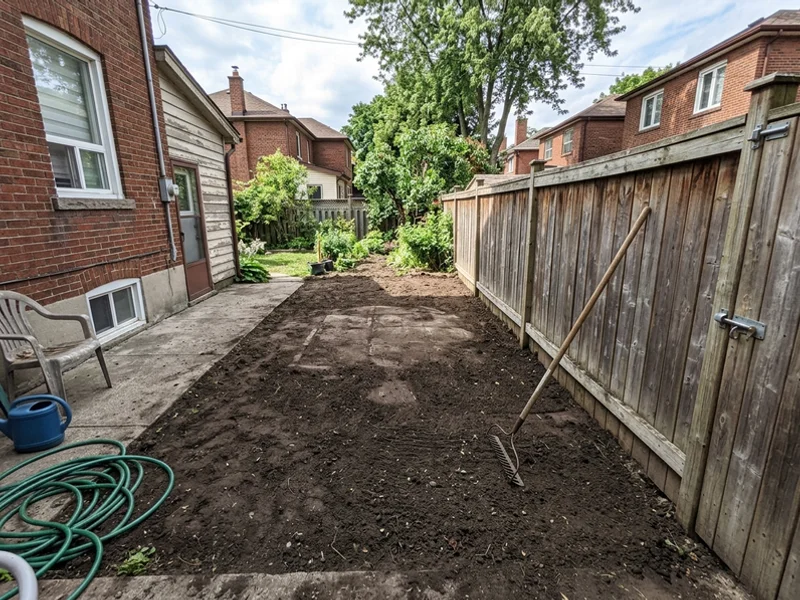 Ground cleared and raked after rubble removal