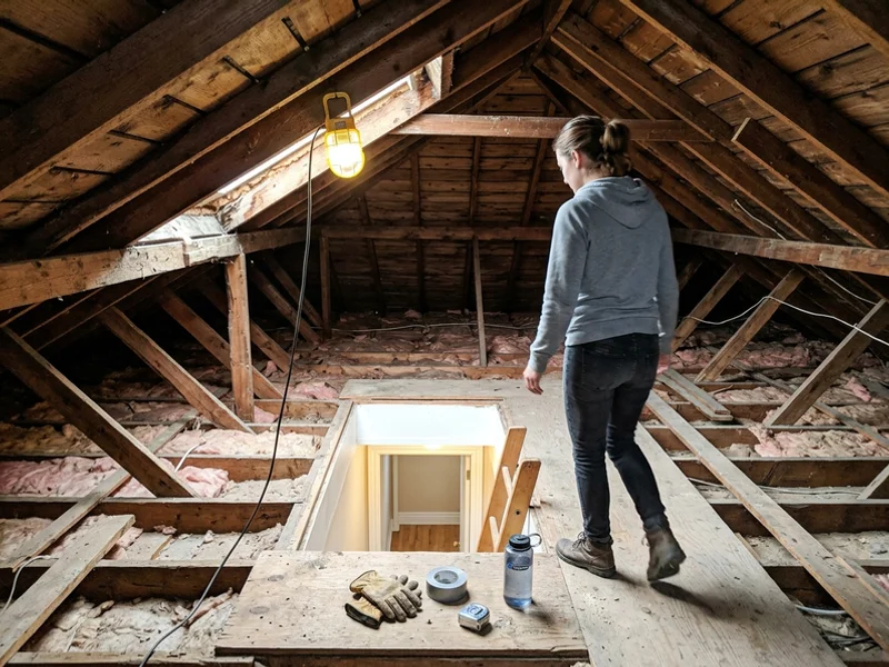 Cleared attic with bare joists