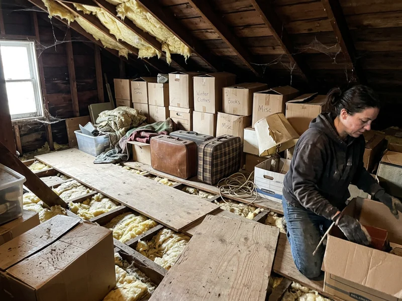 Cluttered attic before cleanout