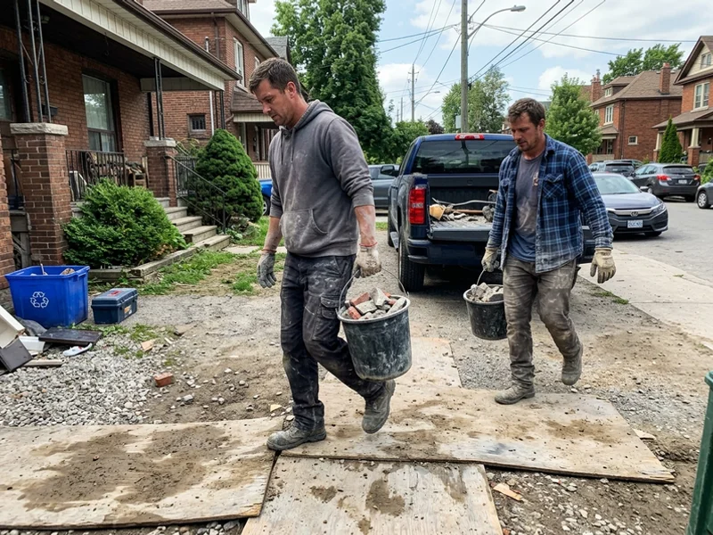 Crew carrying rubble out in buckets