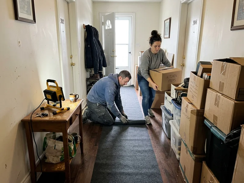 Crew clearing a safe pathway through a hallway