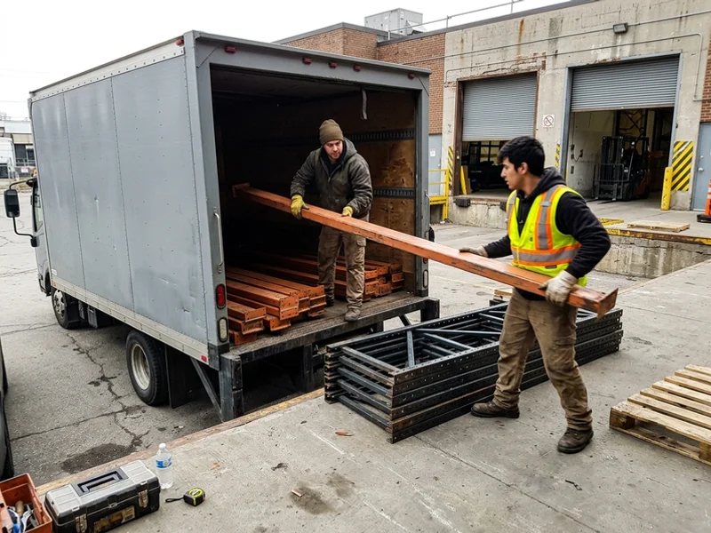 Crew loading racking components at the dock