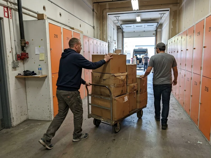 Crew moving a loaded trolley through the facility corridor