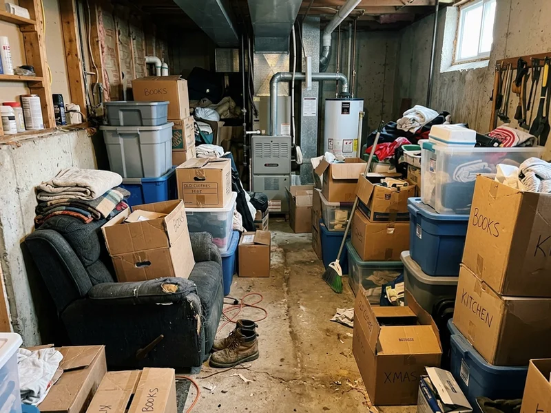 Crowded basement before cleanout