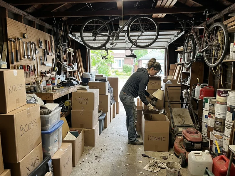 Garage packed with clutter before cleanout