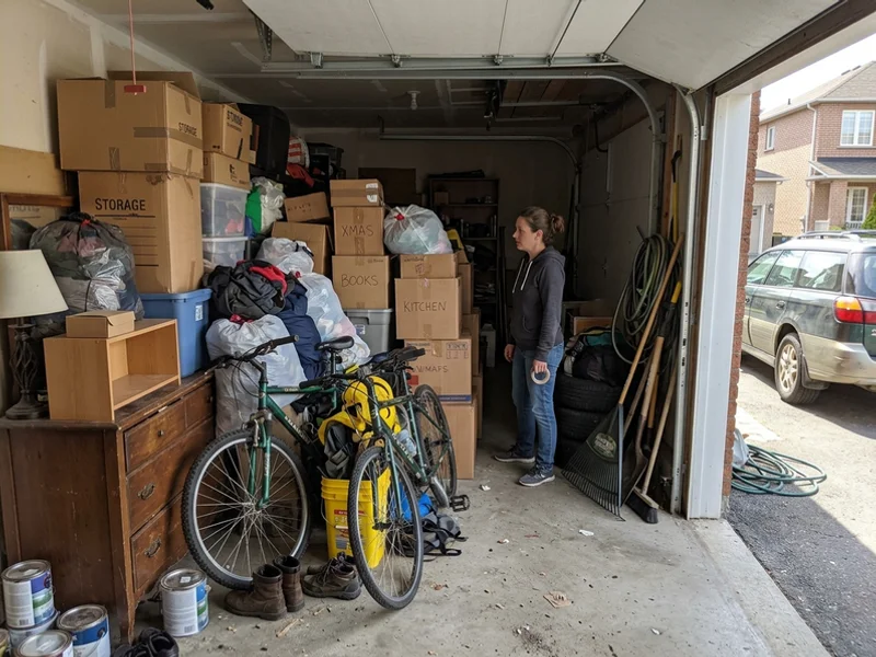 Packed garage before a junk removal job