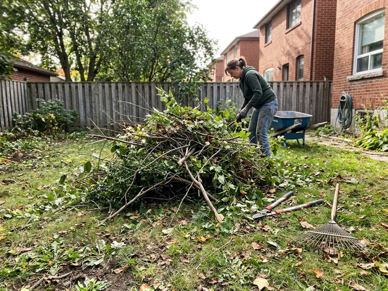 Pile of branches and garden waste after pruning