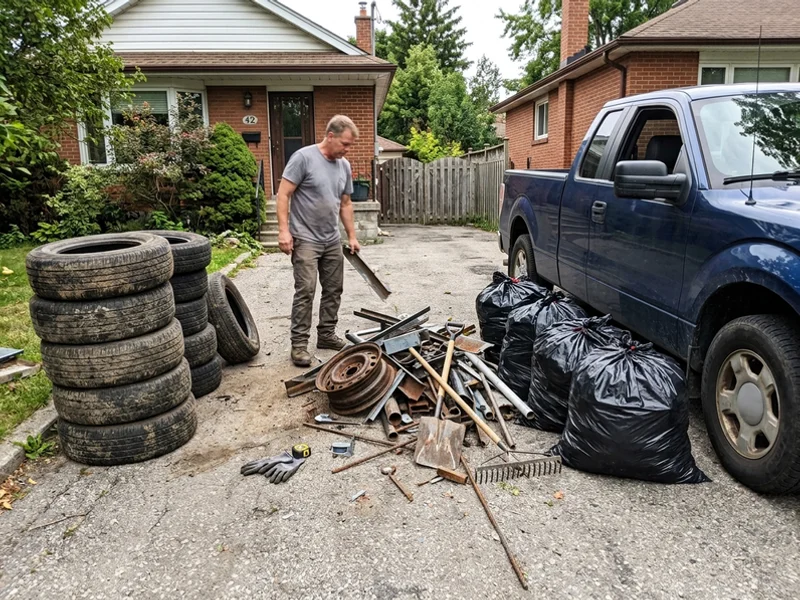 Garage contents sorted into recycling streams