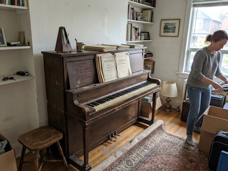 Old upright piano before removal