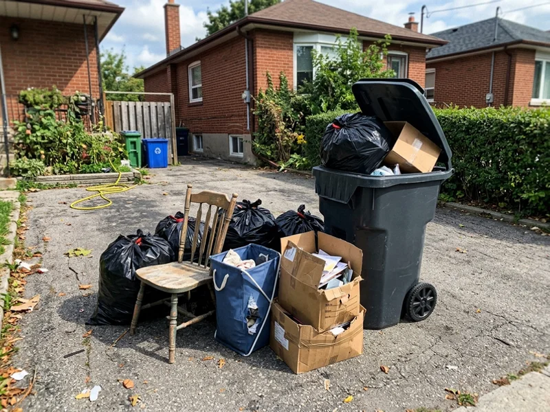 Overflowing garbage bags beside a bin