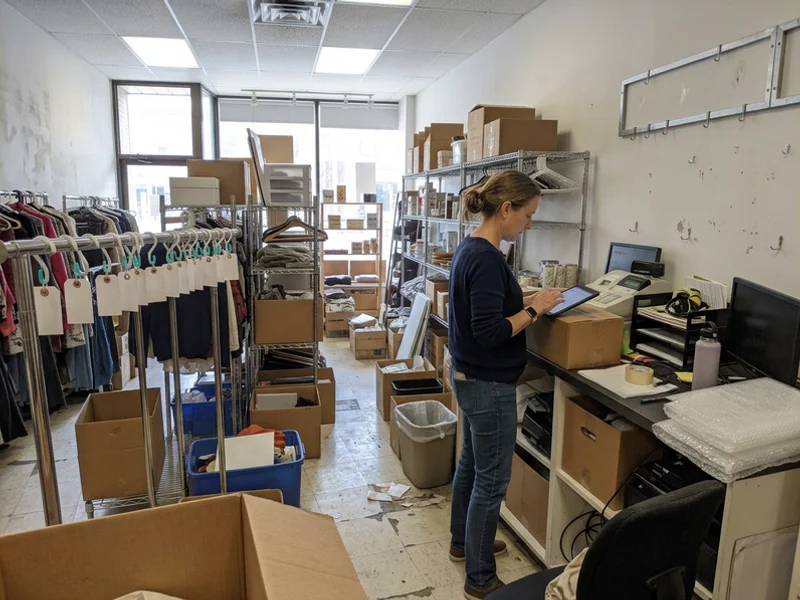 Retail unit full of fixtures before cleanout