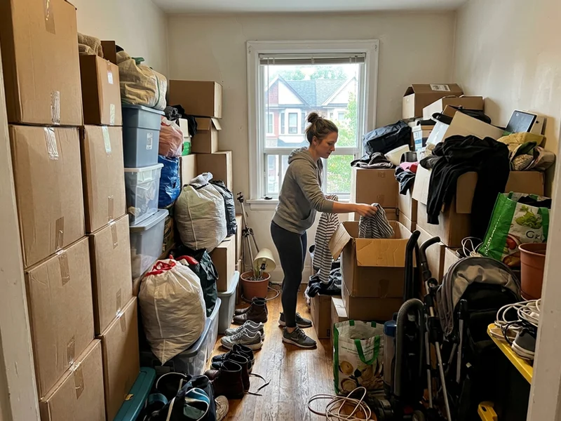 Densely packed room with a narrow walking path