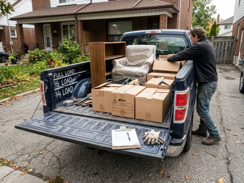 Truck bed marked with load levels for quoting