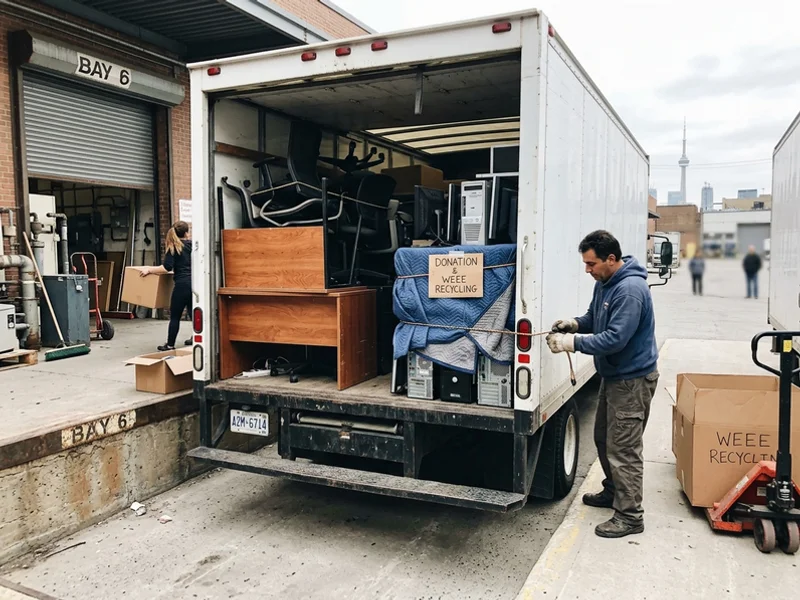 Truck loaded with office furniture and electronics