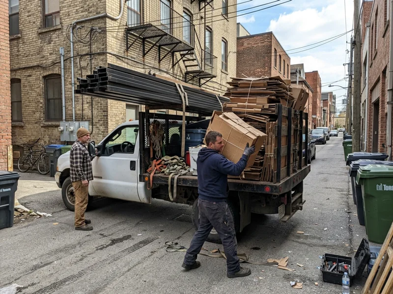 Truck loaded with retail fixtures and cardboard