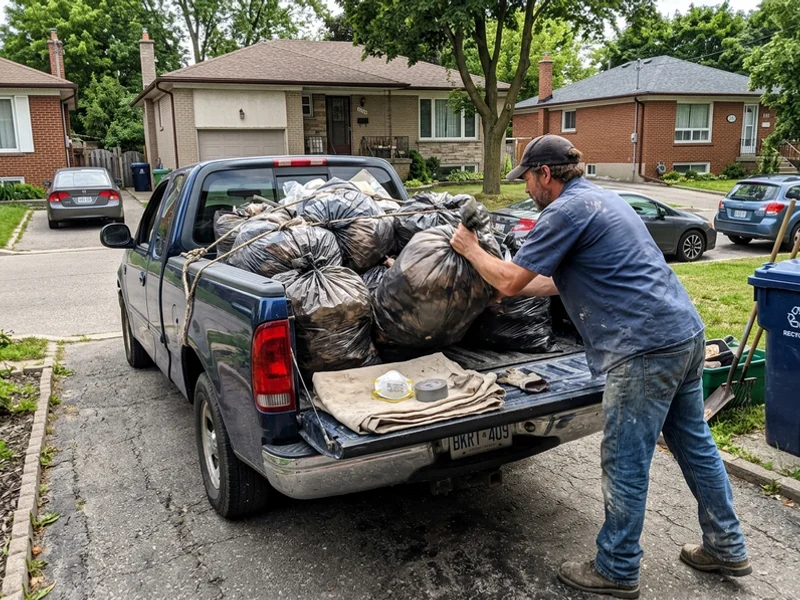 Truck loaded with bagged attic debris