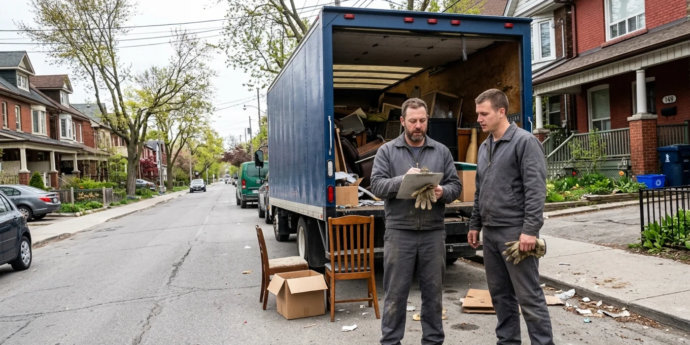 Toronto Quick Junk Removal crew beside their truck on a residential street