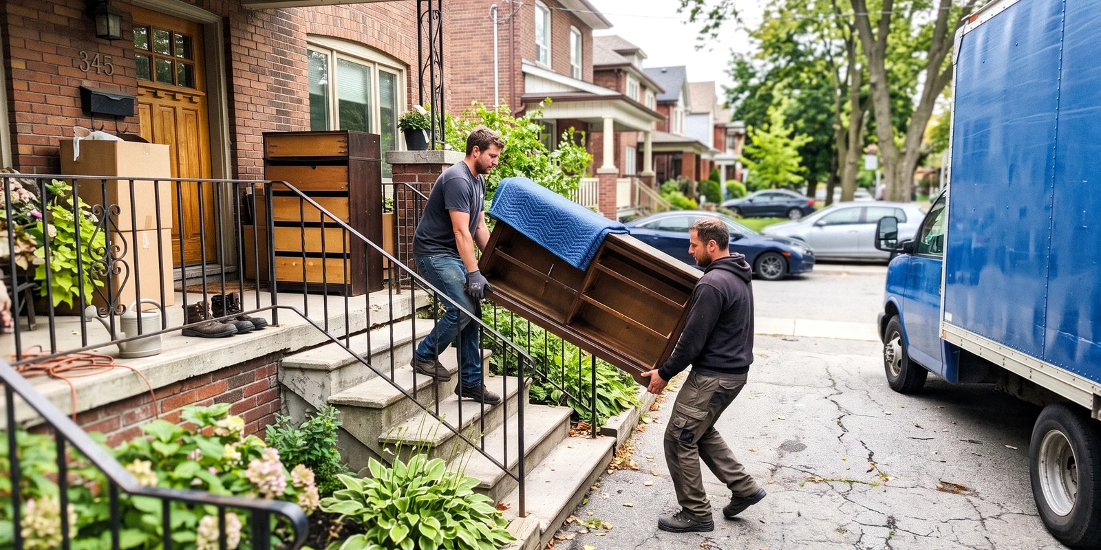 Crew carrying a dresser out of a Toronto home for furniture removal
