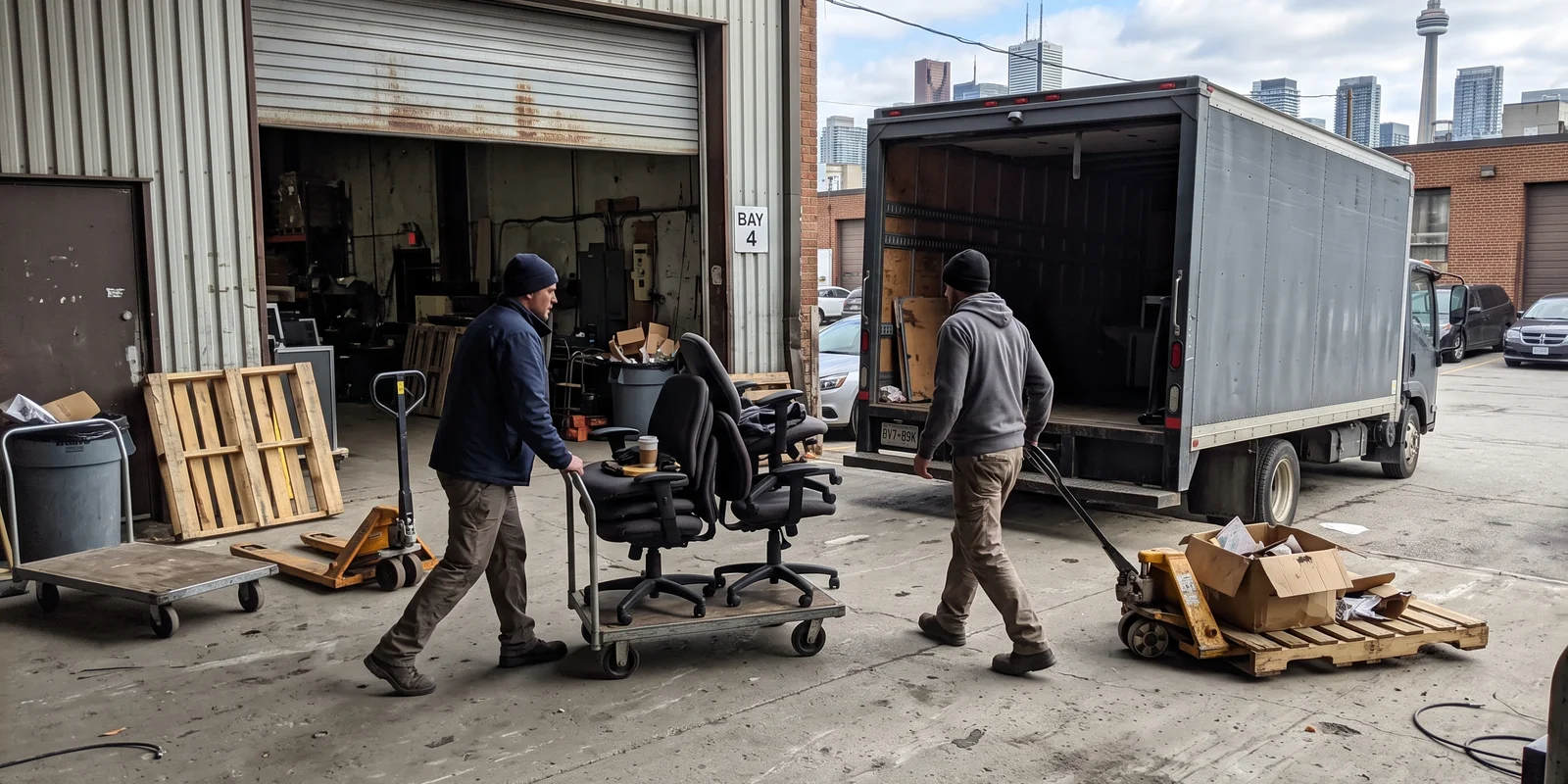 Crew clearing a commercial site through the loading dock